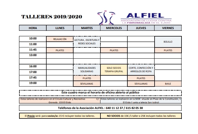 Calendario de talleres 2019-2020